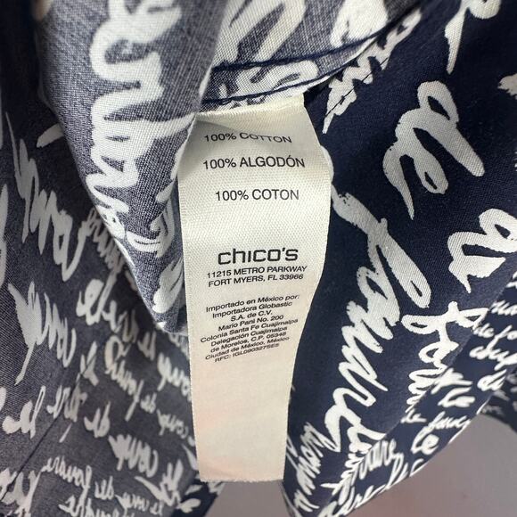 Chico's Size 1 No-Iron Love at First Sight Caroline Button Down Shirt Blue White - Picture 6 of 7